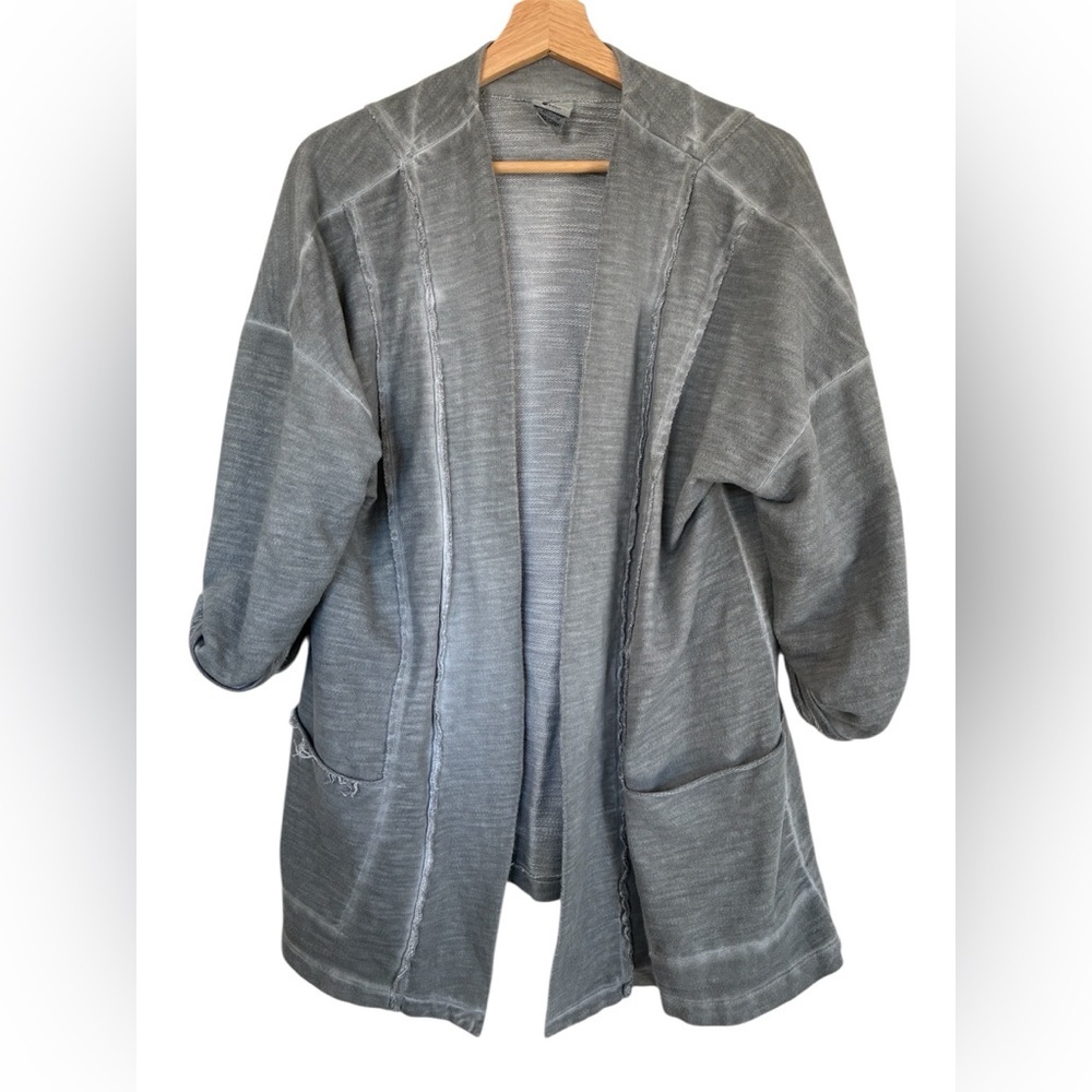 Mind Set XCVI Cardigan Medium Gray 3/4 Sleeve Distressed Pockets Cotton Casual